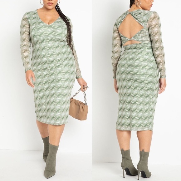 Eloquii new with tags 🏷️Green Mesh Twist Back Dress Size:18 - Picture 15 of 15